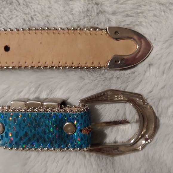 Belts by SImon metallic teal leather belt with silver hardware large - Picture 9 of 16